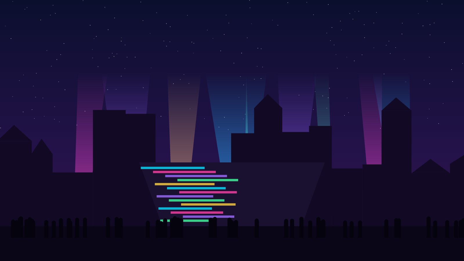 Light projections on a downtown civic building at night