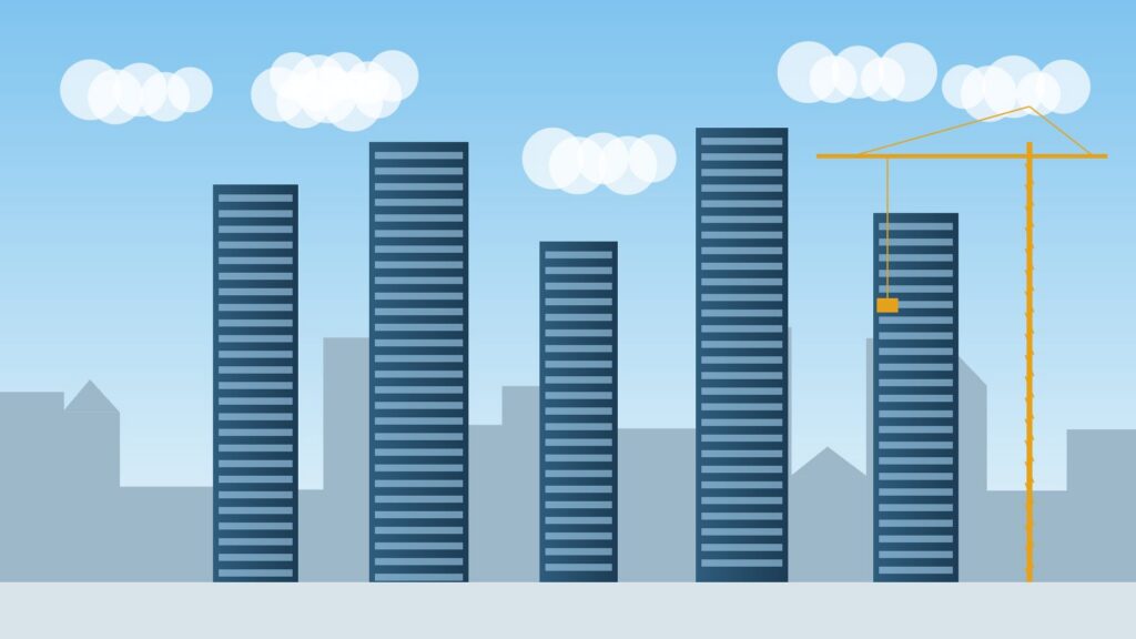 New apartment towers beside a construction crane